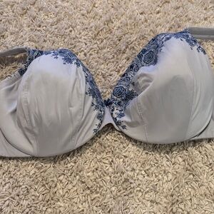 Cacique Blue and White Lace Accent Bra